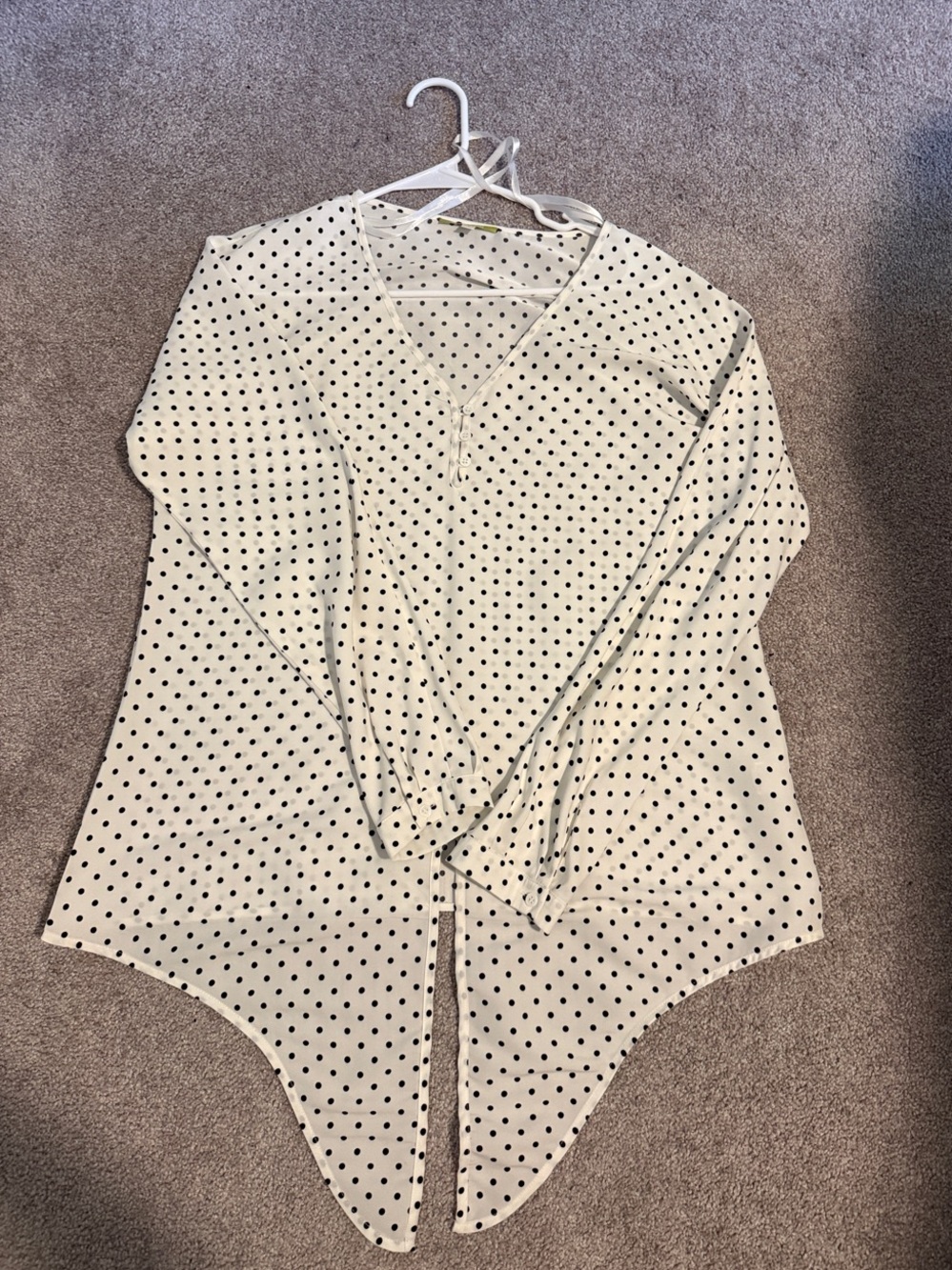 Gianni Bini Ivory Long Sleeve V-Neck Top with Black Polka Dots